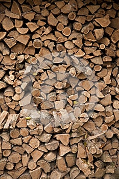 A large stock of cleaved and dried firewood
