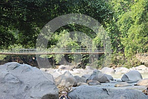 Large stones in the river in West Java in Indonesia