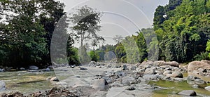 Large stones in the river in West Java in Indonesia