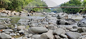 Large stones in the river in West Java in Indonesia