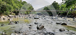 Large stones in the river in West Java in Indonesia