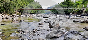Large stones in the river in West Java in Indonesia