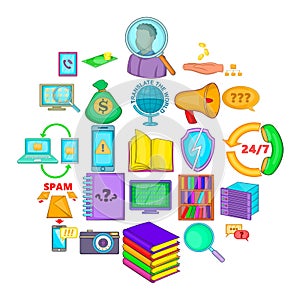 Large storage icons set, cartoon style