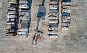 Large street warehouse of tankers shooting from a height