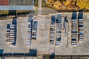 Large street warehouse of tankers shooting from a height