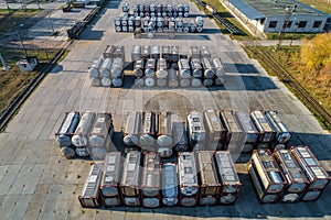 Large street warehouse of tankers shooting from a height