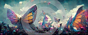 large stunningly beautiful fairy wings Fantasy abstract paint colorful butterfly sits photo