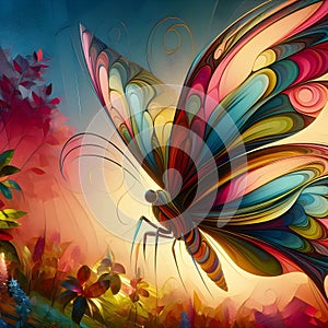 Fantasy abstract paint colorful butterfly Generative ai for illustrations