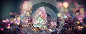 large stunningly beautiful fairy wings Fantasy crystal glass glitter butterfly sits