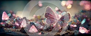 large stunningly beautiful fairy wings Fantasy crystal glass glitter butterfly sits photo