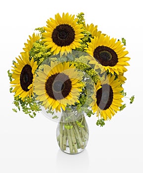 Large Sunflowers in a Vase on White Space