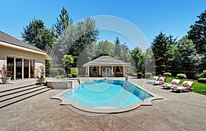 Large swimming pool of American Suburban luxury house