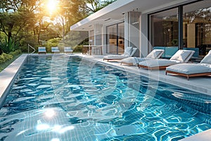 Large Swimming Pool With Chaise Lounges