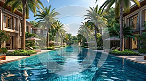 Large Swimming Pool Surrounded by Palm Trees