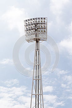 large tall high outdoor stadium spotlights on rigid frame construction
