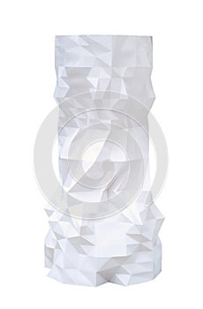 A large tall white vase printed with a 3d printer stands on a table