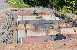 Large tank for gasoline in the excavated quarry for storage of petroleum products