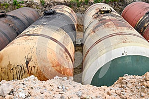 Large tank for gasoline in the excavated quarry for storage of petroleum products