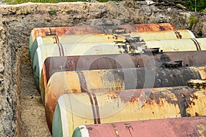 Large tank for gasoline in the excavated quarry for storage of petroleum products