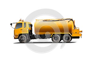 Large tank truck with white background.