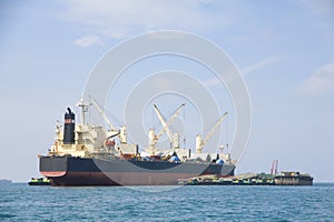 Large tanker ship on route to sea