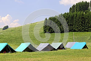 Large tents to sleep during the summer camp in the mountain