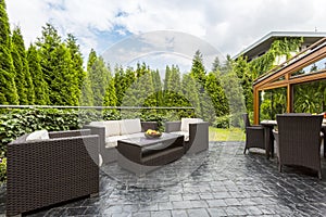 Large terrace patio with garden furniture