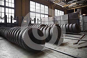 Large tires of a bus garage