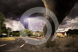 Large Tornado disaster on a road