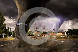 Large Tornado disaster on a road