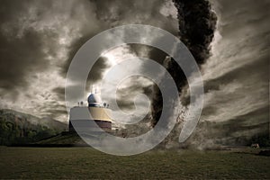 Large tornado over a meteo station