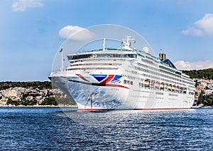 Large tourist ship in the Adriatic sea in Croatia