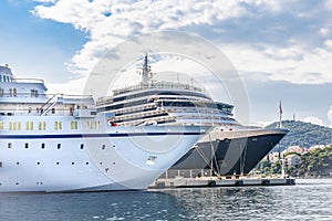 Large tourist ships in the gulf of the Adriatic sea at the port of Dubrovnik, Croatia