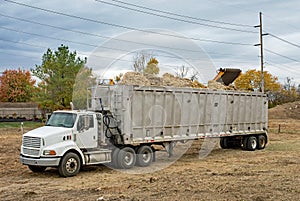 Large Transportation Truck Loaded with Mulched Trees