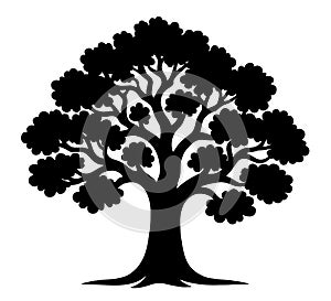 A large tree with a black trunk and branches