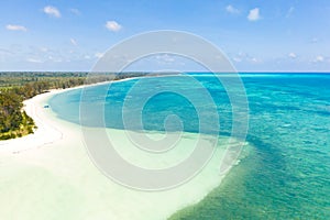 Large tropical island white sandy beach, view from above. Seascape, nature of the Philippine Islands