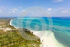 Large tropical island white sandy beach, view from above. Seascape, nature of the Philippine Islands