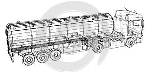 Large truck tanker with trailer. Isolated on grey background. Created illustration of 3d.