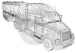 Large truck tanker with trailer. Isolated on grey background. Tracing illustration of 3d. EPS 10 vector format