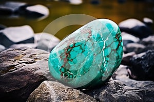 Large turquoise gem stone close up