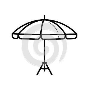a large umbrella icon, beach vacation logo, thick black outline summer image for beach tour, contour symbol