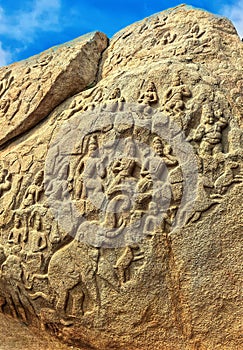 Large Unfinished Rock Sculpture Similar To Arjunaâ€™s Penance. Mahabalipuram, Tamil Nadu, India.