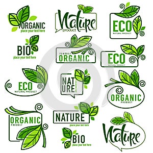 Large vector collection of doodle eco, bio, nature and organic