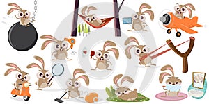 large vector collection of a funny cartoon rabbit