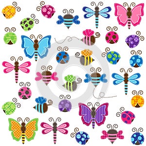 Large Vector Collection of Patchwork and Baby Shower Themed Bugs