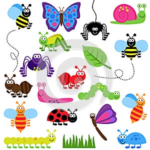 Large Vector Set of Cute Cartoon Bugs