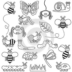 Large Vector Set of Cute Cartoon Bugs Line Art