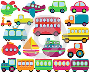 Large Vector Set of Cute Transportation Vehicles