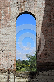 Large vertical window in remains of Australian Blast Furnace