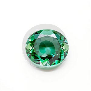A large, vibrant green gemstone, oval-shaped, isolated against a white background photo